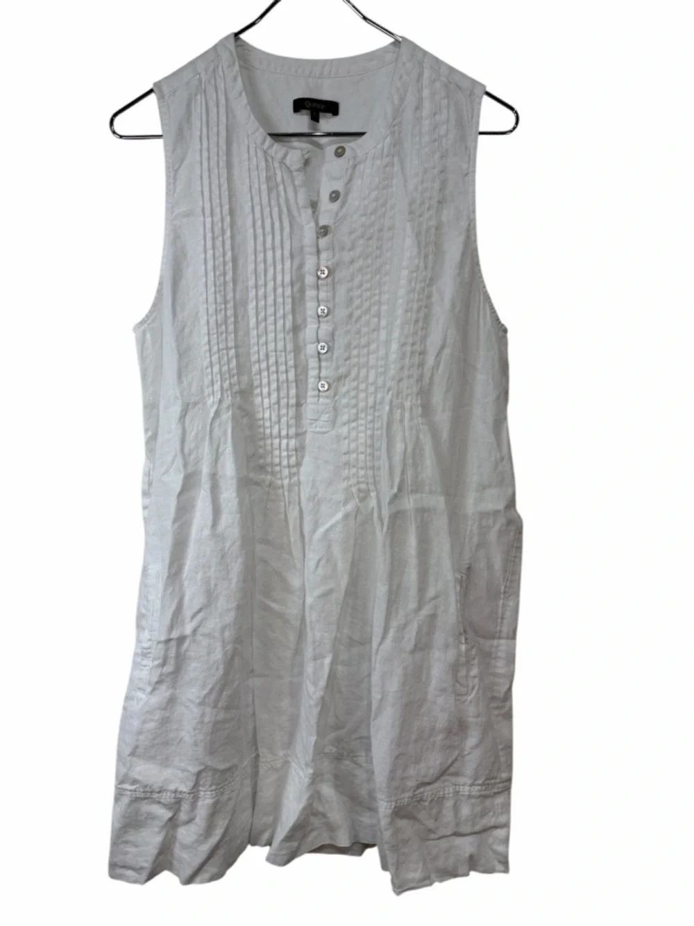 Quince White Sleeveless Pintuck Button Linen Dress size Large never worn - Picture 3 of 6